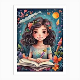 Girl Reading Book Art Print