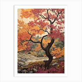 Redbud 2 Vintage Autumn Tree Print  Art Print