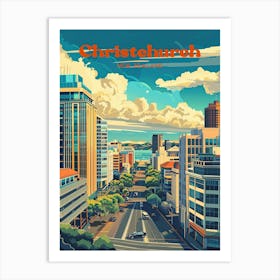 Christchurch New Zealand Retro Travel Art Art Print