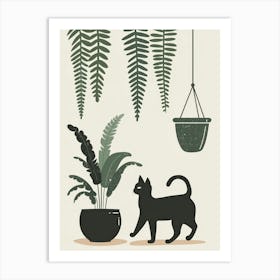 Cat And Plants 1 Art Print