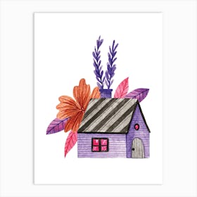 Watercolor House With Flowers Art Print