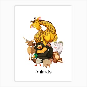 51.Beautiful jungle animals. Fun. Play. Souvenir photo. World Animal Day. Nursery rooms. Children: Decorate the place to make it look more beautiful. Art Print