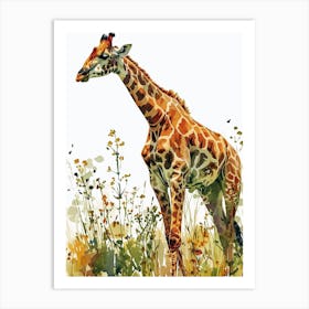 Giraffes Wandering Through The Grass 2 Art Print