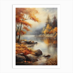 Autumn Rain By The River Art Print