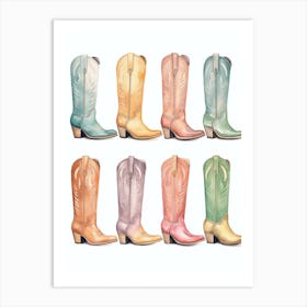 Cowgirl Boots Pastel 2 Art Print