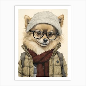 Pomeranian Dog Wearing Glasses Art Print
