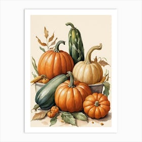Holiday Illustration With Pumpkins, Corn, And Vegetables (27) Art Print