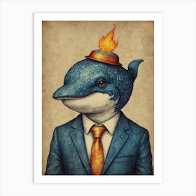 Dolphin In A Suit Art Print