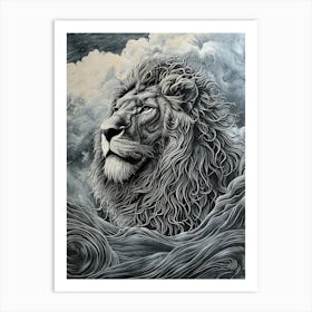 Barbary Lion Relief Illustration Storm 1 Art Print