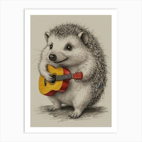 Hedgehog Playing Guitar 11 Art Print