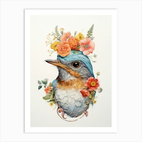 Bird With A Flower Crown Robin 1 Art Print