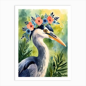 Heron With Flowers 2 Art Print