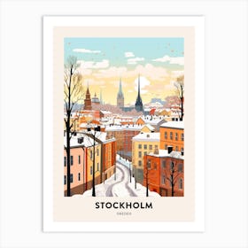 Vintage Winter Travel Poster Stockholm Sweden 4 Art Print