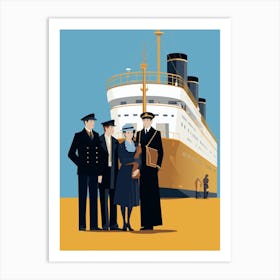 Titanic Family Boarding Ship Minimalist Illustration 2 Art Print