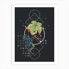 Vintage Barbera Grape Botanical with Geometric Line Motif and Dot Pattern Art Print