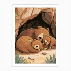 Brown Bear Family Sleeping In A Cave Storybook Illustration 2 Art Print