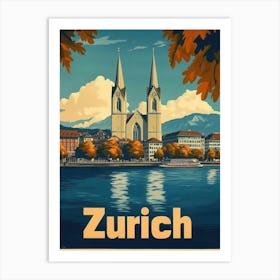 Aihrgdesign A Vintage Travel Poster Of Zurich 1 Art Print