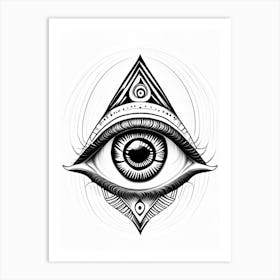 Psychic Abilities, Symbol, Third Eye Simple Black & White Illustration 1 Art Print