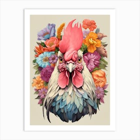 Bird With A Flower Crown Rooster Art Print