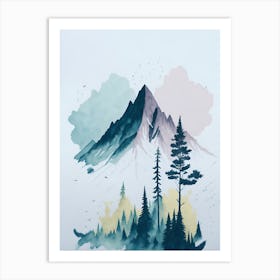 Mountain And Forest In Minimalist Watercolor Vertical Composition 287 Art Print