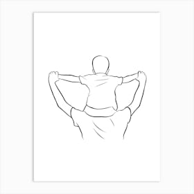 Drawing Of A Father Holding His Son hand drawing minimalist line art Art Print