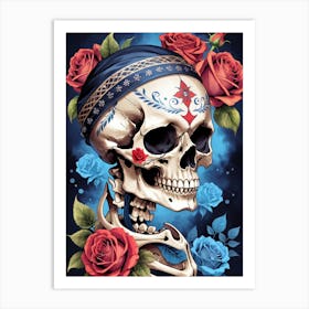 Sugar Skull Girl With Roses Painting (20) Art Print