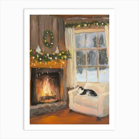 Cat by the Fireplace. Festive Acrylic Art Print