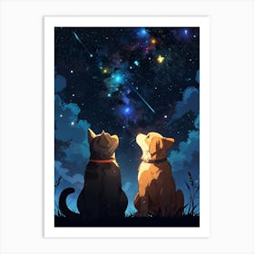 Two Cats Looking At The Stars Art Print