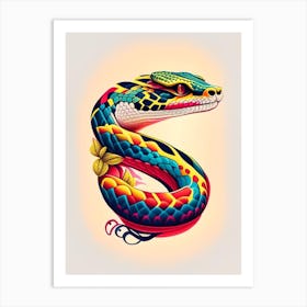 Bullsnake Tattoo Style Art Print