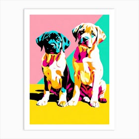 'Mastiff Pups', This Contemporary art brings POP Art and Flat Vector Art Together, Colorful Art, Animal Art, Home Decor, Kids Room Decor, Puppy Bank - 66th Art Print