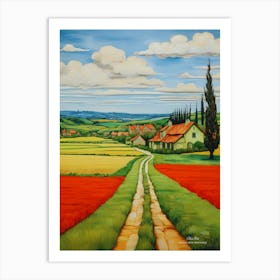 Green plains, distant hills, country houses,renewal and hope,life,spring acrylic colors.24 Art Print