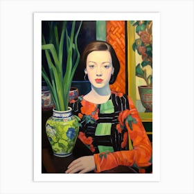 Woman With A Veronica Flower 2 Art Print