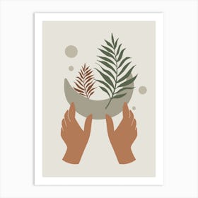 Hands Holding A Leaf Art Print