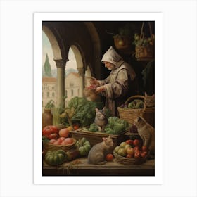 Cat At Medieval Fruit Market 2 Art Print
