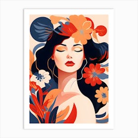 Woman With Flowers In Her Hair Art Print