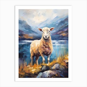 Impressionism Style Painting Of A Sheep By The Loch Art Print