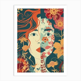 Portrait Of A Woman With Flowers Art Print