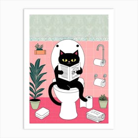 Cat Reading A Book On The Toilet 1 Art Print