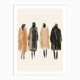 Three Women In Coats Art Print