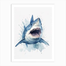 Cartoon Watercolour Tiger Shark Kids Nursery 4 Art Print