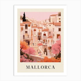 Mallorca Spain 4 Vintage Pink Travel Illustration Poster Art Print