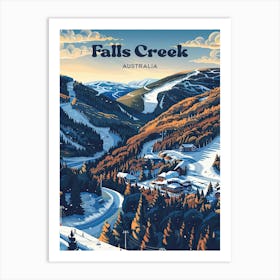 Falls Creek Australia Ski Digital Travel Illustration Art Print