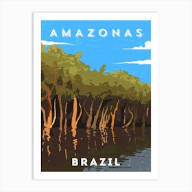 Amazonas, Brazil — Retro travel minimalist poster Art Print