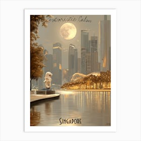 Singapore At Night, minimalist soft tones palette, watercolor poster Art Print