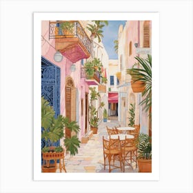 Hammamet Tunisia 2 Vintage Pink Travel Illustration Art Print