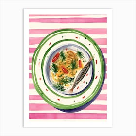 A Plate Of Fish And Salad, Top View Food Illustration 1 Art Print