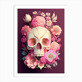 Skull With Mandala 4 Patterns Pink Vintage Floral Art Print