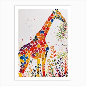 Giraffe Eating Berries Watercolour Inspired 2 Art Print
