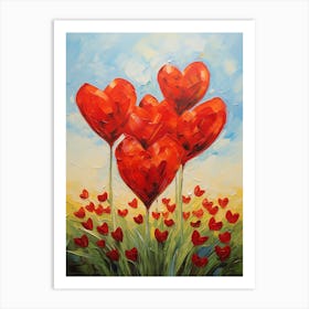 Red Hearts Flower Balloons Valentine's Day Art Print