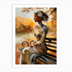 Woman Sitting On Park Bench Art Print